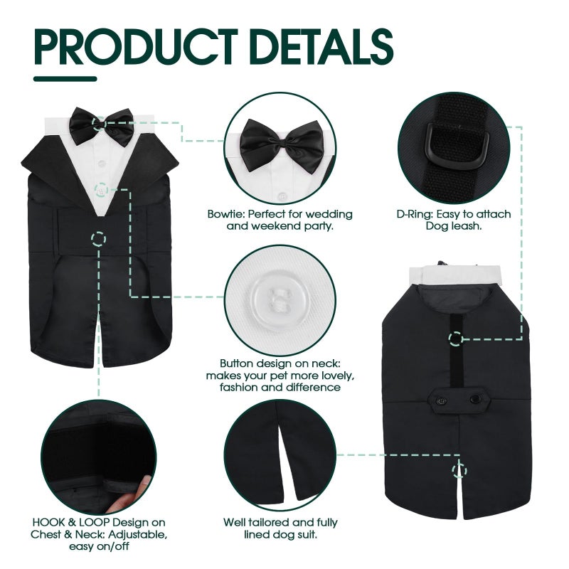 Kuoser Dog Tuxedo Dog Suit and Bandana Set, Dogs Tuxedo Wedding Party Suit, Doggy Prince Bow Tie Shirt Formal Pet Wedding Attire for Large Medium and Small Dogs Golden Retriever Samo Bulldogs - Image 4